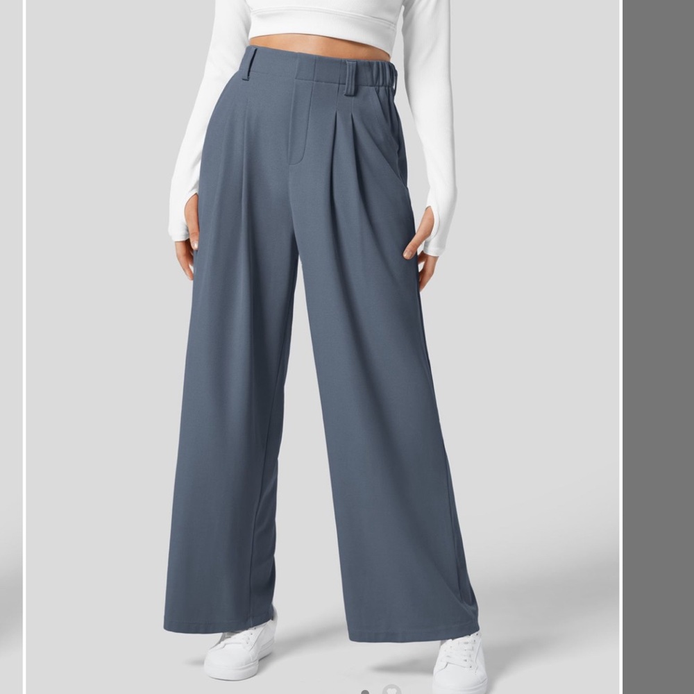Halara High Waisted Plicated Side Pocket Wide Leg Waffle Work Pants